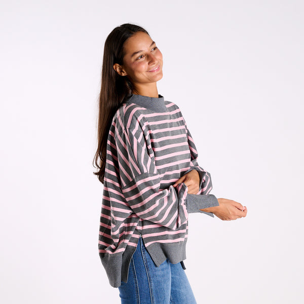 dark heather grey and pink 