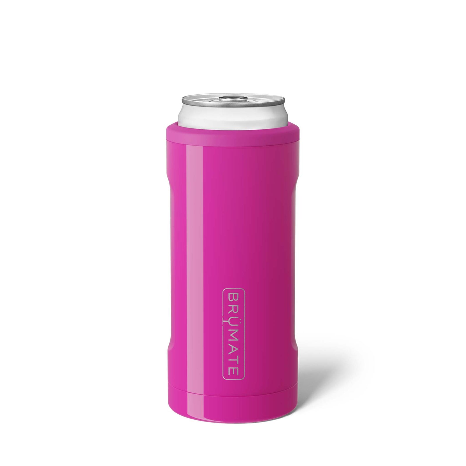 Brumate's Hopsulator Slim Can Cooler in the newly released color, Vivid Magenta.  Crafted using high-quality, double-walled stainless steel, with an extra copper layer to keep your beverage over 20x colder than a standard neoprene can cooler to ensure your last drink is just as cold as your first. Fits most 12oz slim cans.