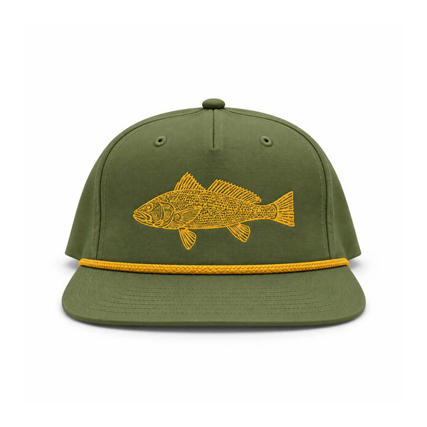 Redfish Embroidered Rope Hat in Loden