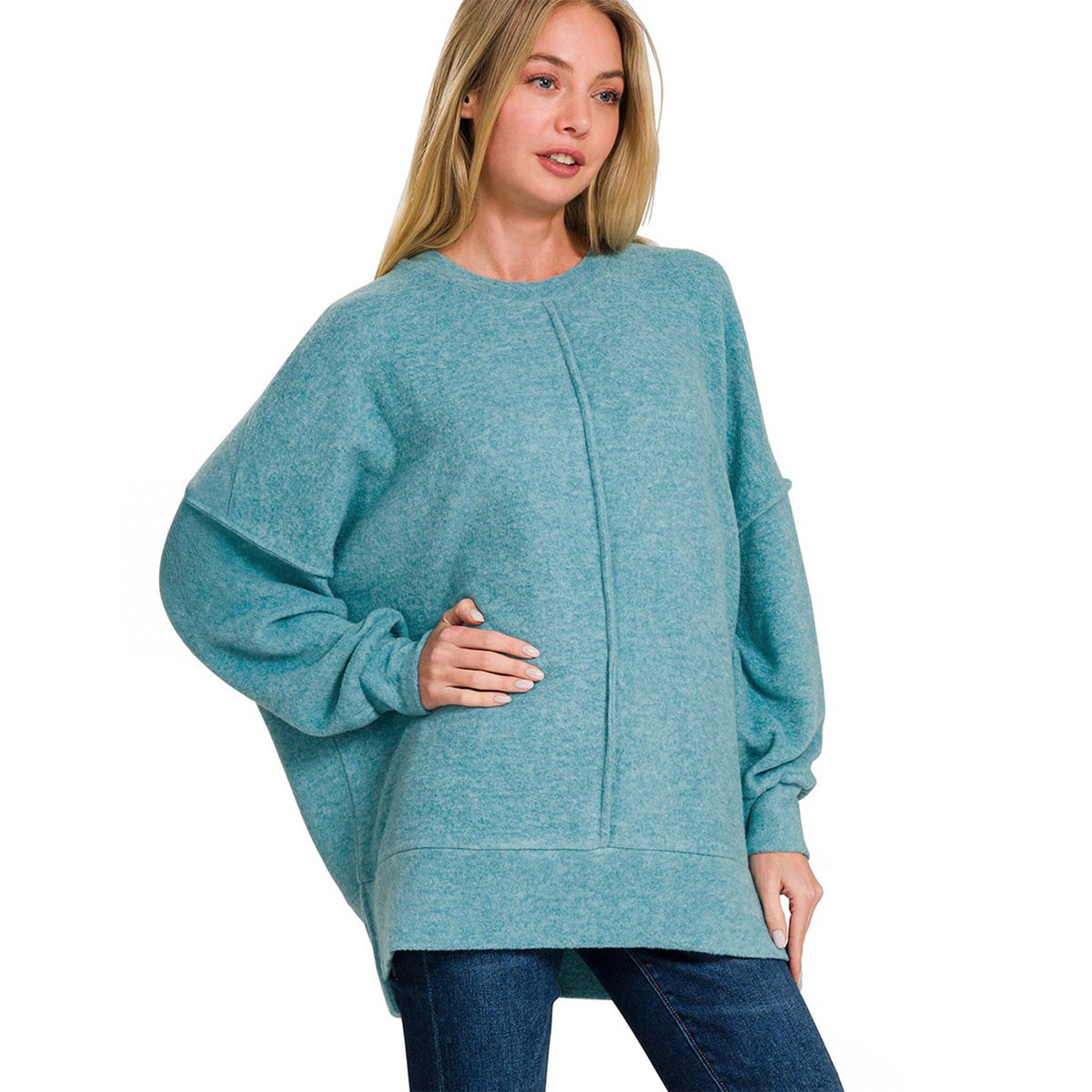 Hacci Oversized Boxy Sweater in dusty teal