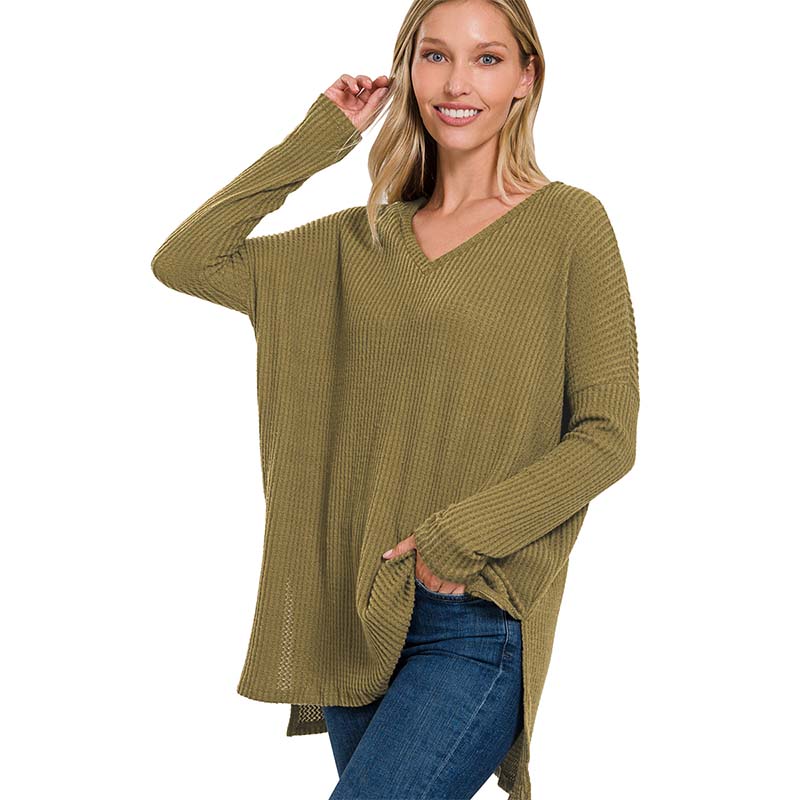 Zenana Brushed Waffle Hi-Low Sweater | Palmetto Moon