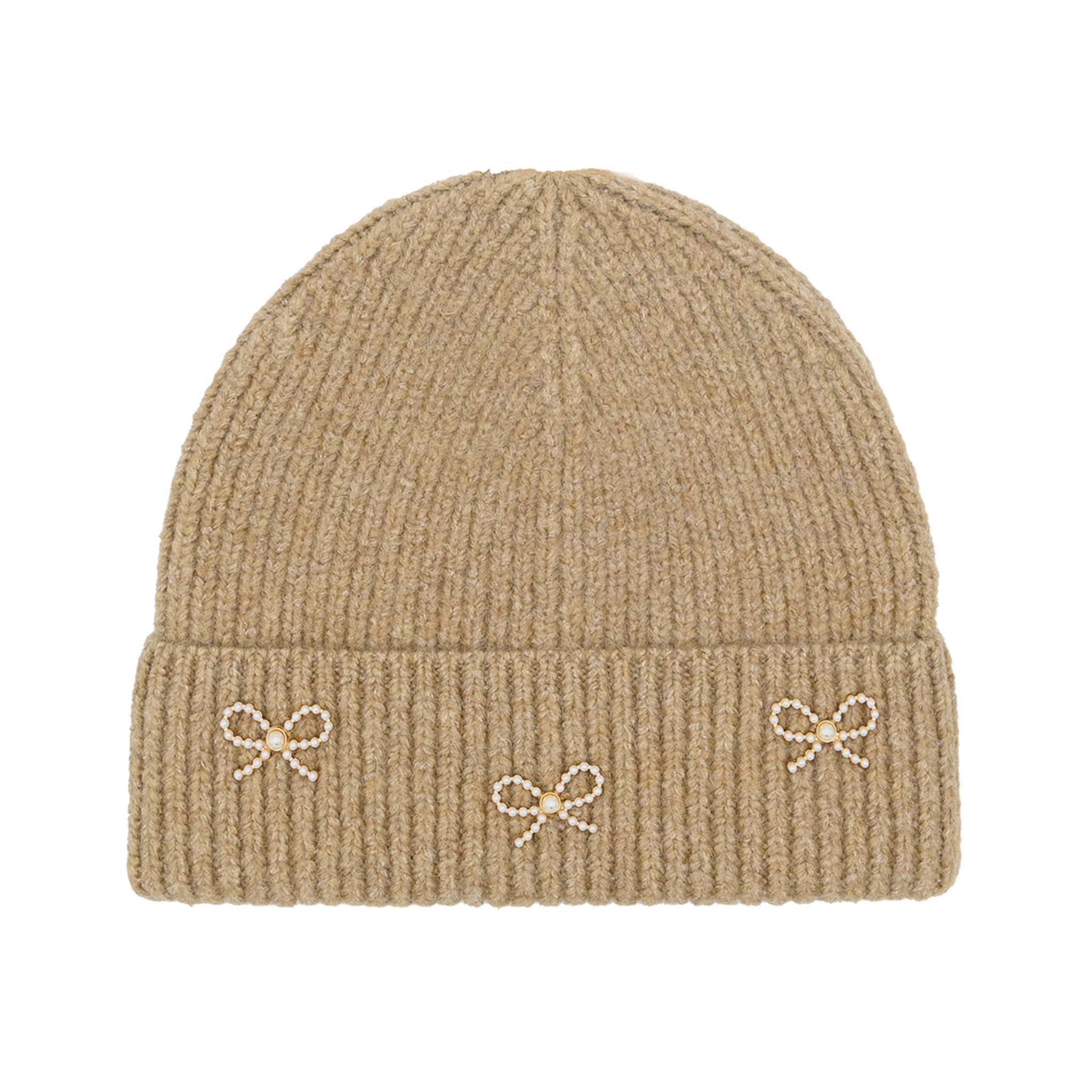 Beaded Bow Knit Beanie