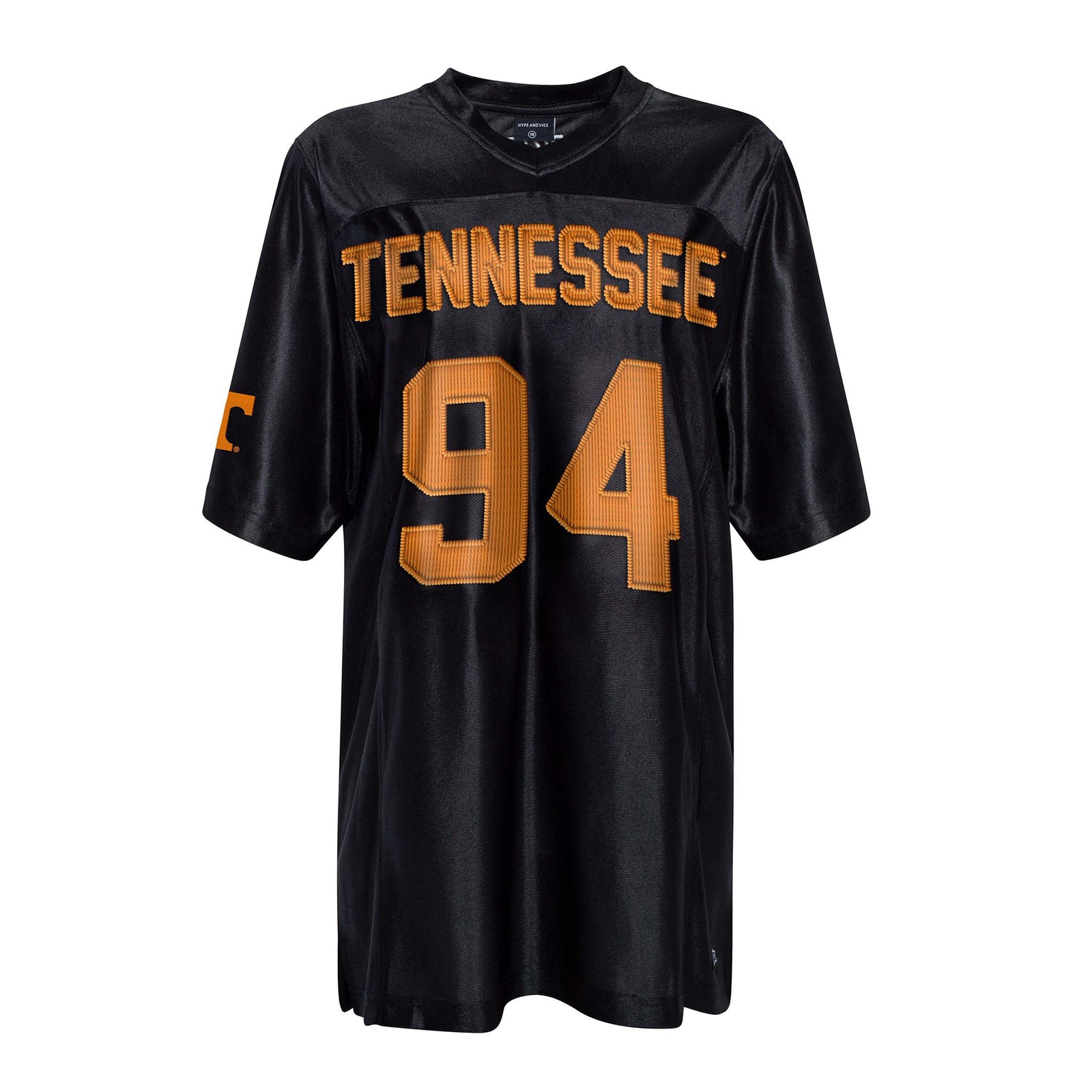 Tennessee Volunteers unisex black jersey front with bold orange “Tennessee 94” text and T logo on sleeve.