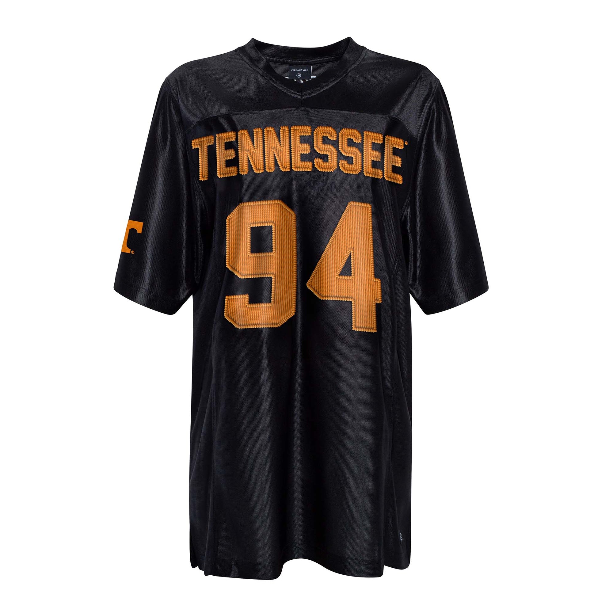 Tennessee Volunteers unisex black jersey front with bold orange “Tennessee 94” text and T logo on sleeve.