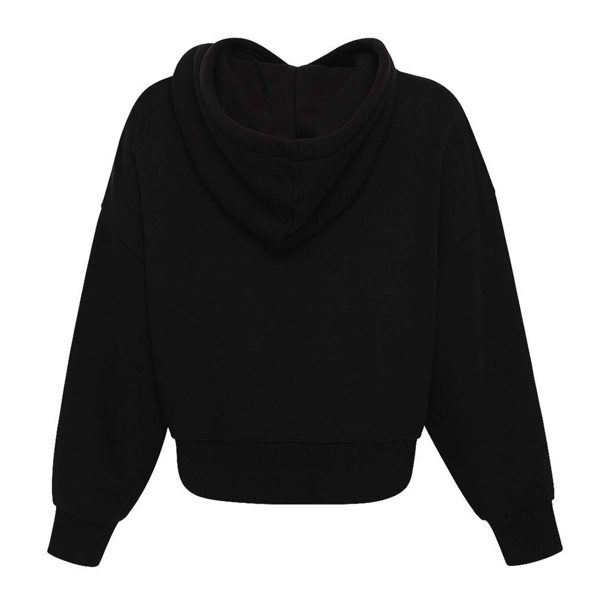 Back view of South Carolina Fighting Gamecocks black cropped hoodie with plain black design and hood visible.