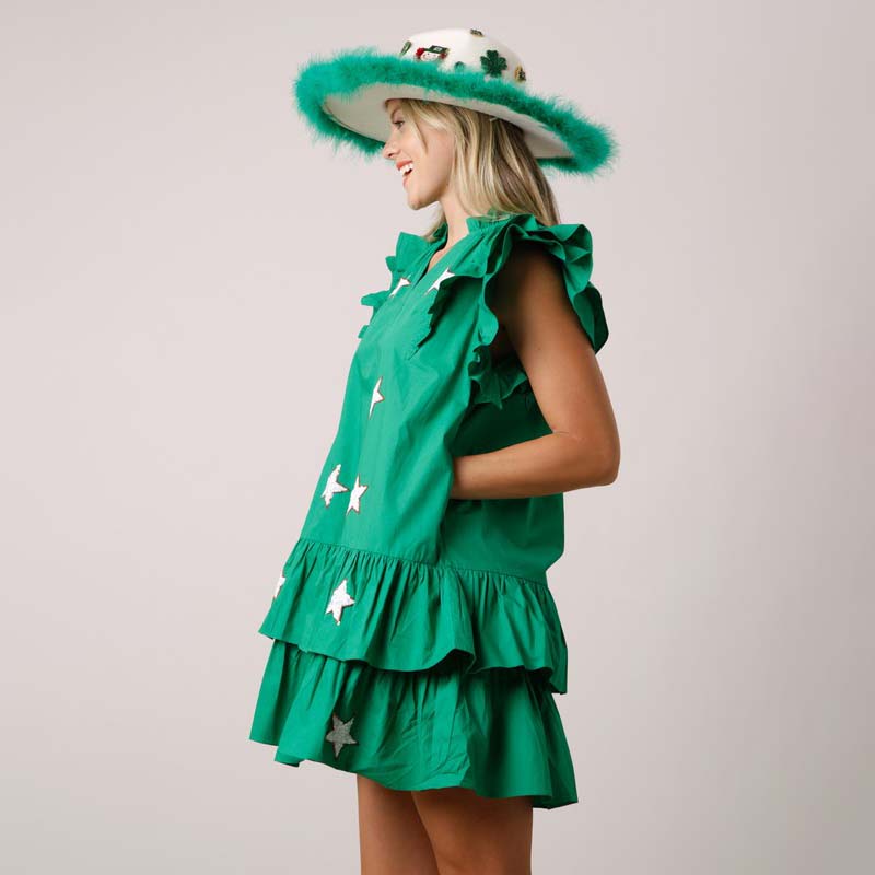 Green Ruffle Sleeve Star Dress