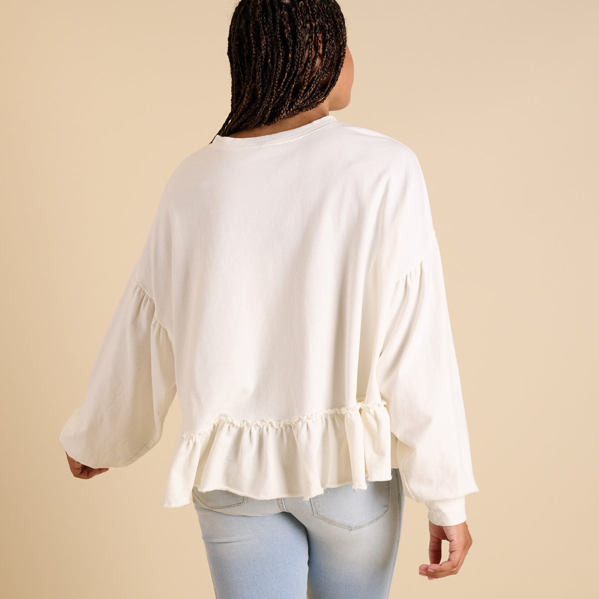Ruffle Hem Cropped Crewneck Sweatshirt