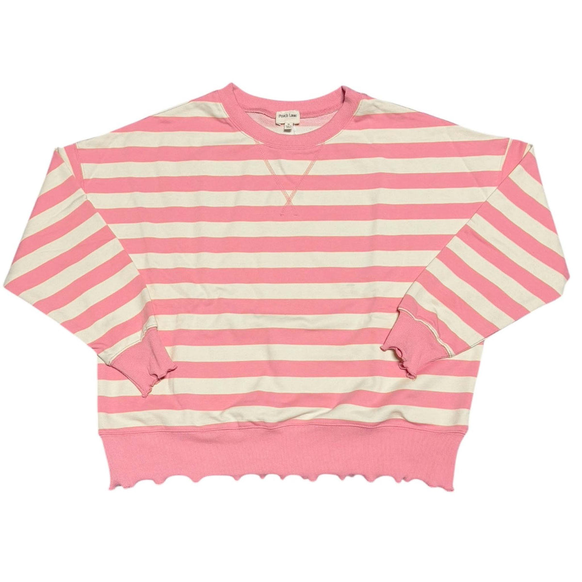 Fantastic Fawn Striped Crewneck Sweatshirt in Pink and Ivory