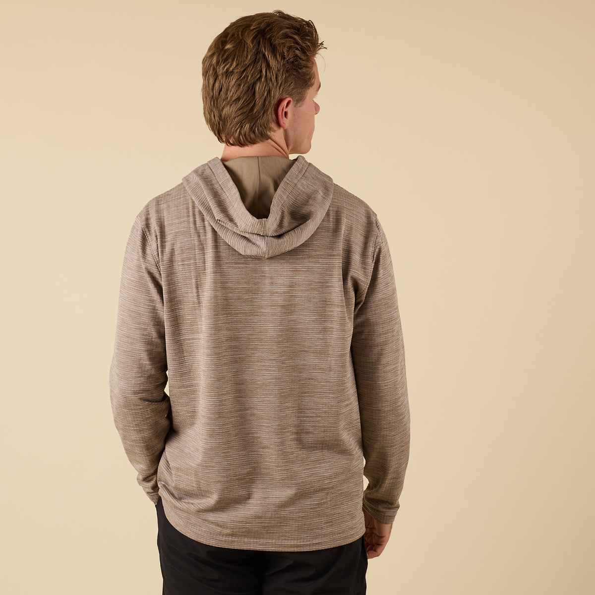back view of Coast Apparel Lightweight Performance Quarter Zip Hoodie in lentil brown