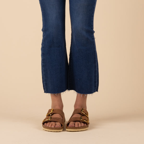 Tonal Crop Flare Jeans in Dark Wash