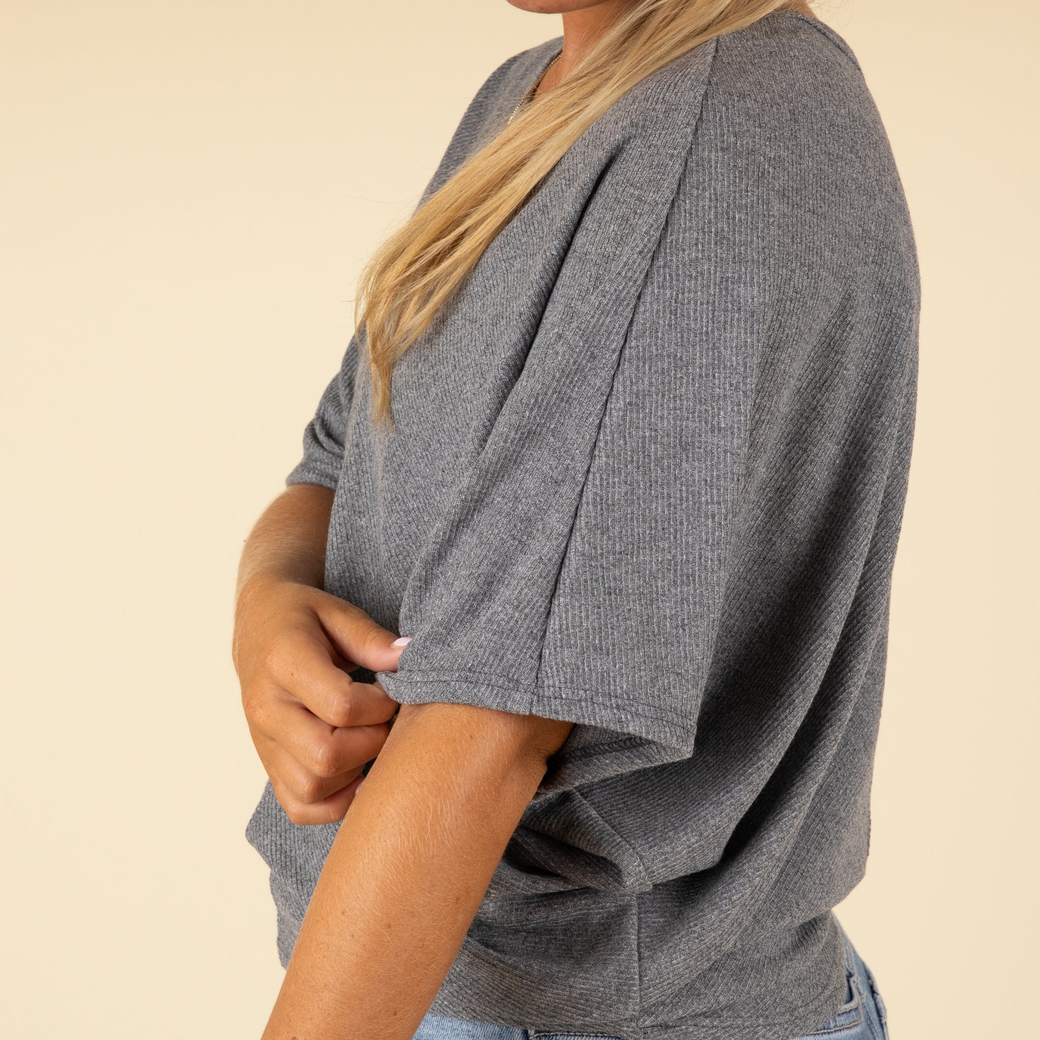 Short Sleeve Miter Ribbed Cocoon Top