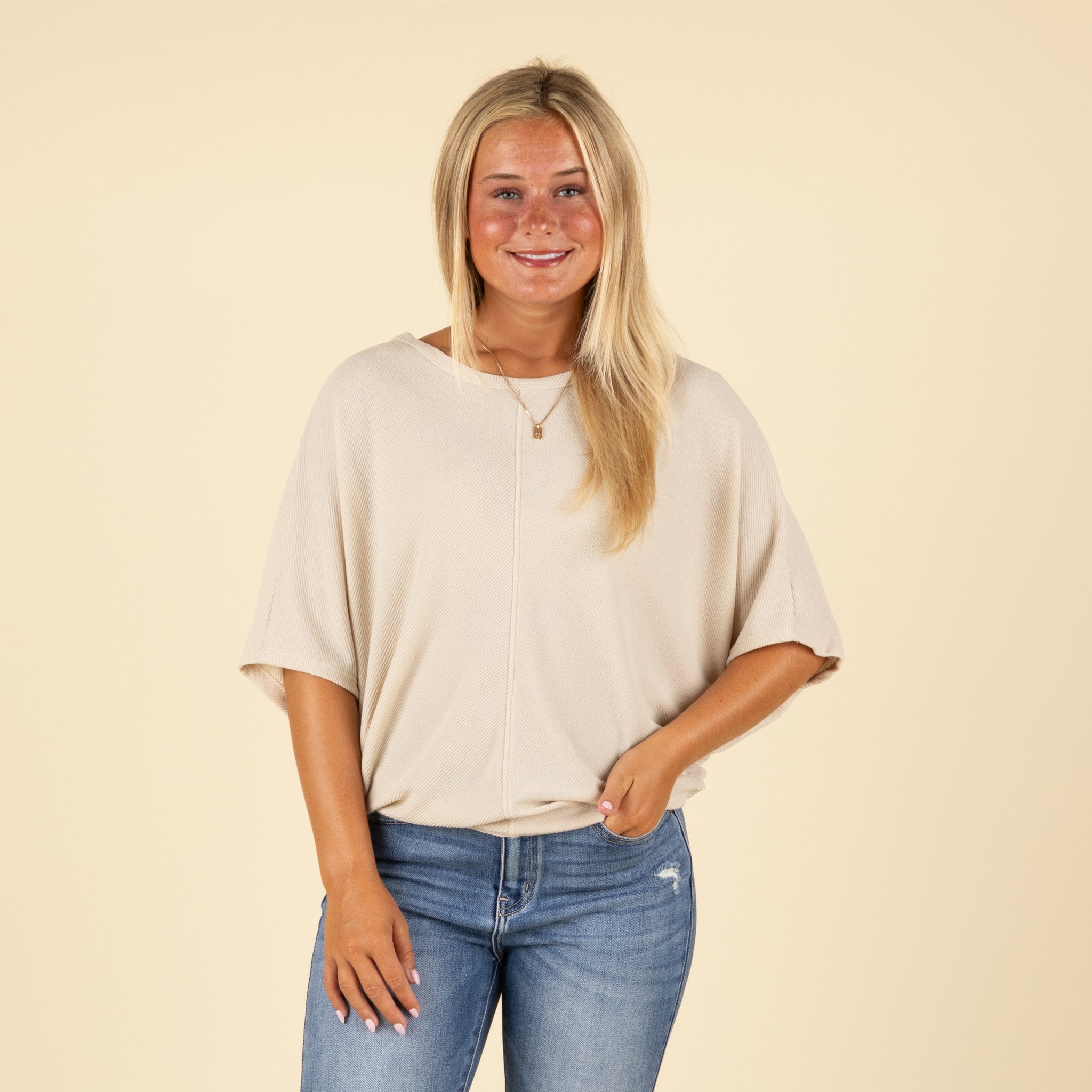 Short Sleeve Miter Ribbed Cocoon Top