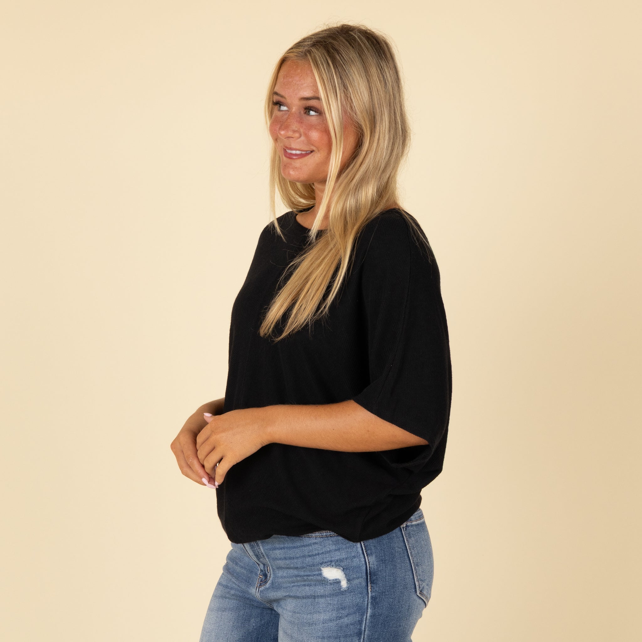 Short Sleeve Miter Ribbed Cocoon Top