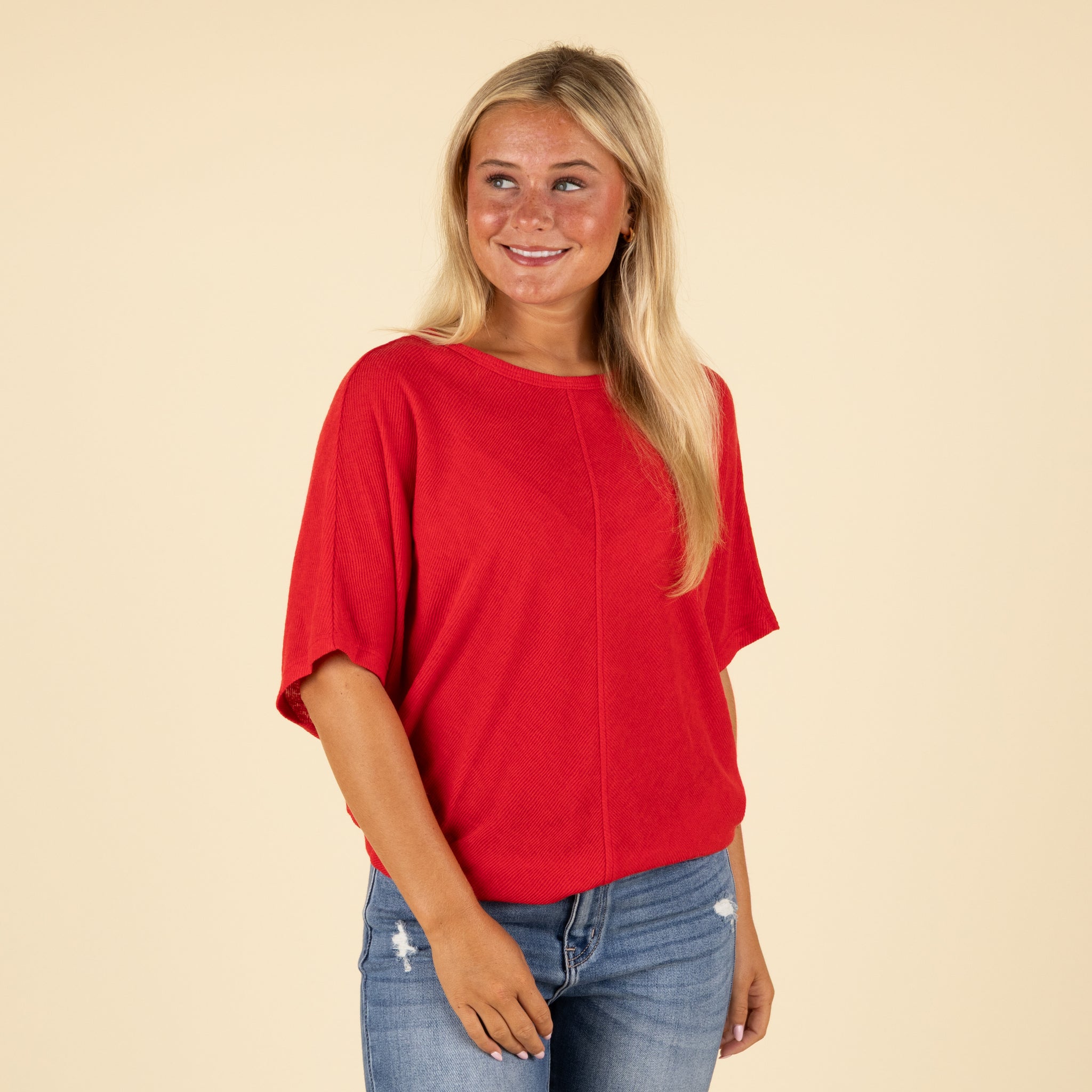 Short Sleeve Miter Ribbed Cocoon Top