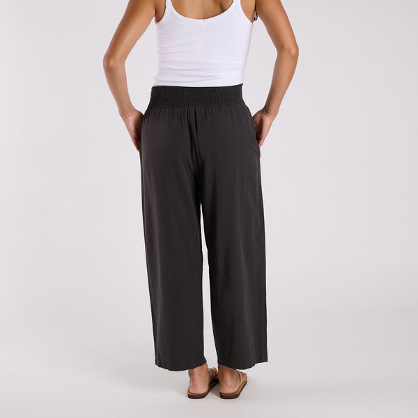 Smocked Waist Wide Leg Pants in Black