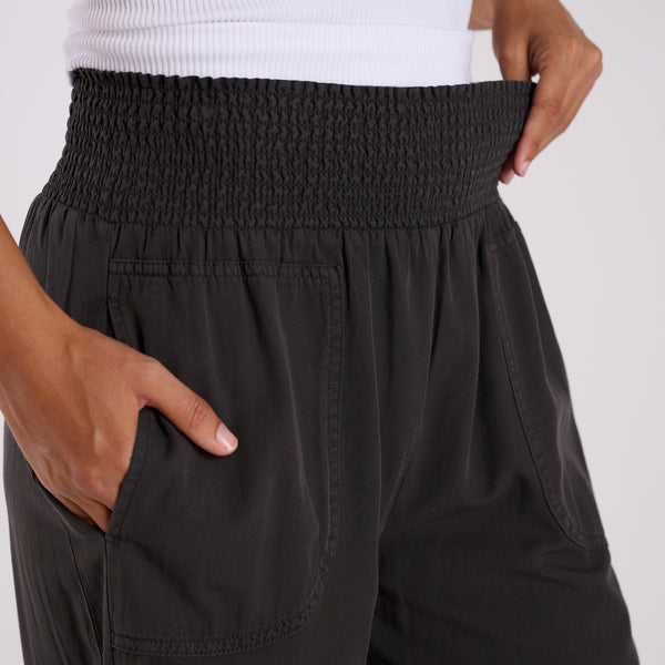 Smocked Waist Wide Leg Pants in Black
