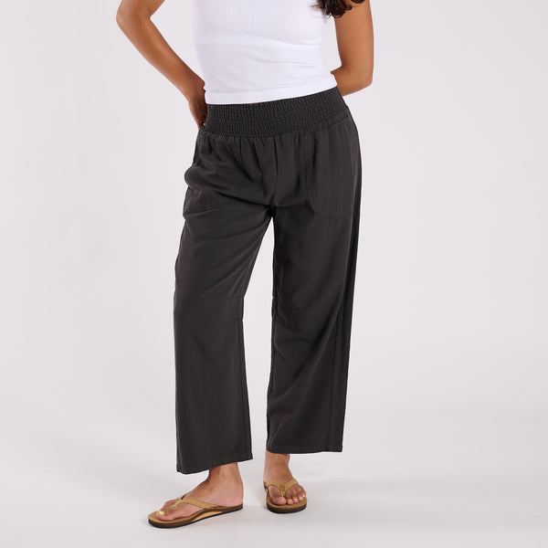 Smocked Waist Wide Leg Pants in Black