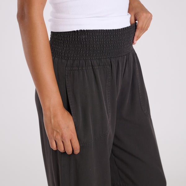 Smocked Waist Wide Leg Pants in Black
