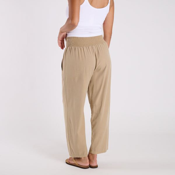 Smocked Waist Wide Leg Pants in Khaki