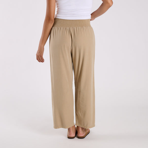 Smocked Waist Wide Leg Pants in Khaki