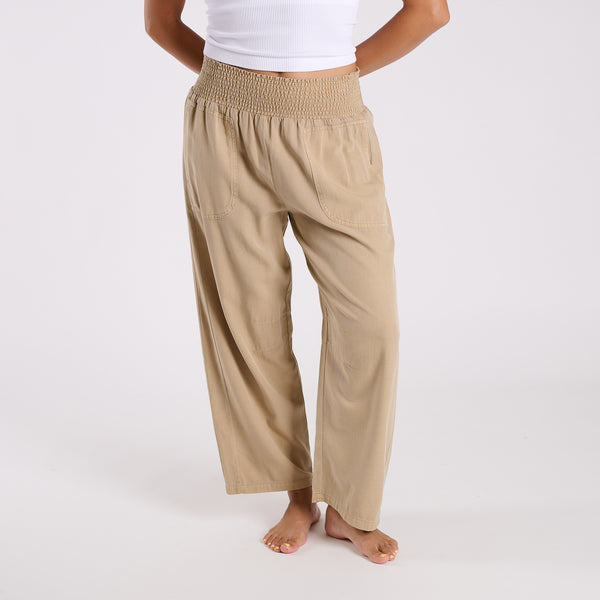Smocked Waist Wide Leg Pants in Khaki