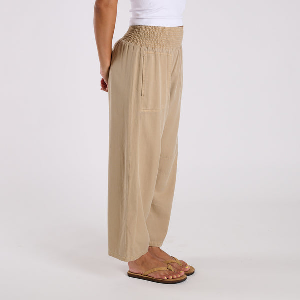 Smocked Waist Wide Leg Pants in Khaki