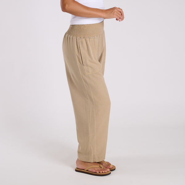 Smocked Waist Wide Leg Pants in Khaki