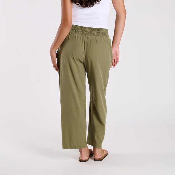 Smocked Waist Wide Leg Pants in Olive Green
