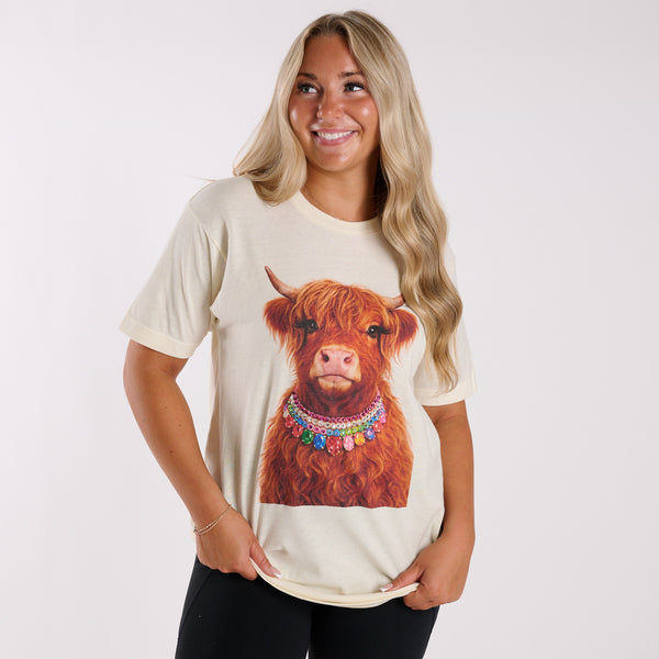 Bejeweled Highland Cow Short Sleeve T-Shirt