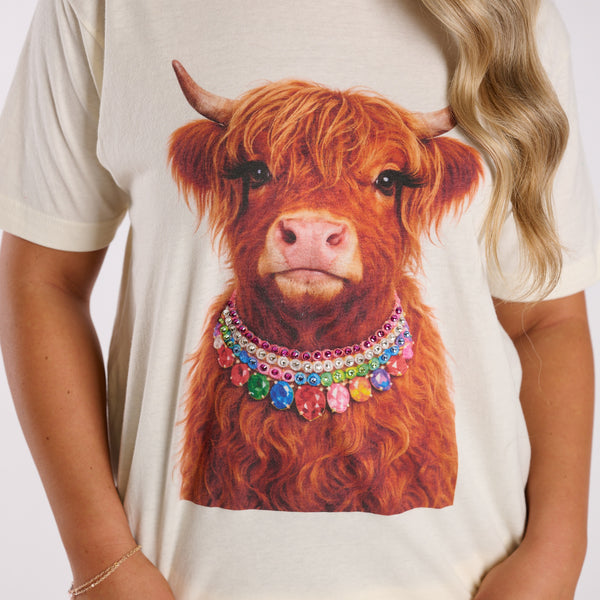 Bejeweled Highland Cow Short Sleeve T-Shirt