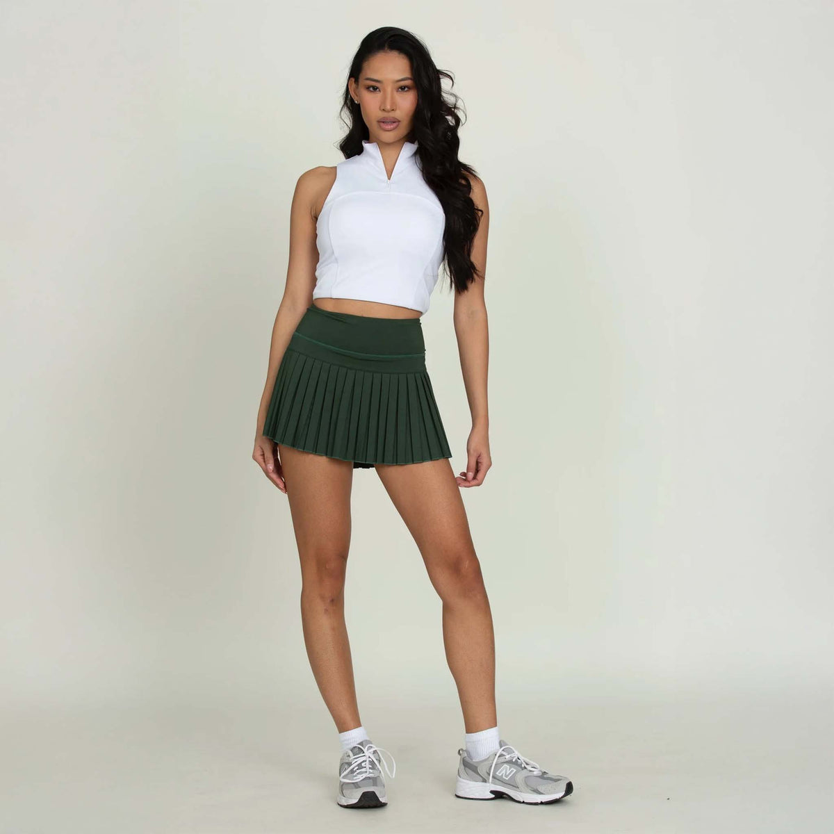 Gold Hinge High-Waisted Pleated Tennis Skort in Forest
