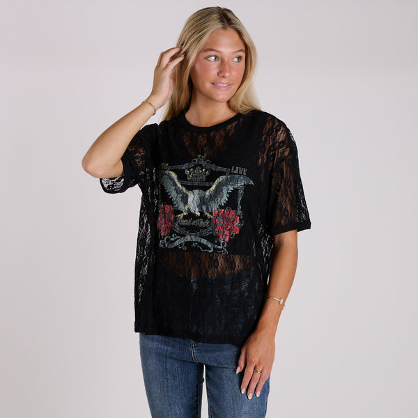 Lace Long Live Rock 'N Roll Short Sleeve T-Shirt
