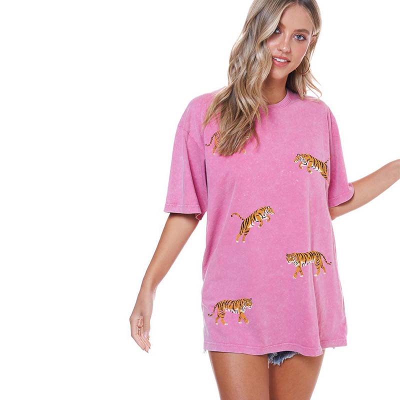 Zutter Tigers All Over Short Sleeve T-Shirt in Pink | Palmetto Moon