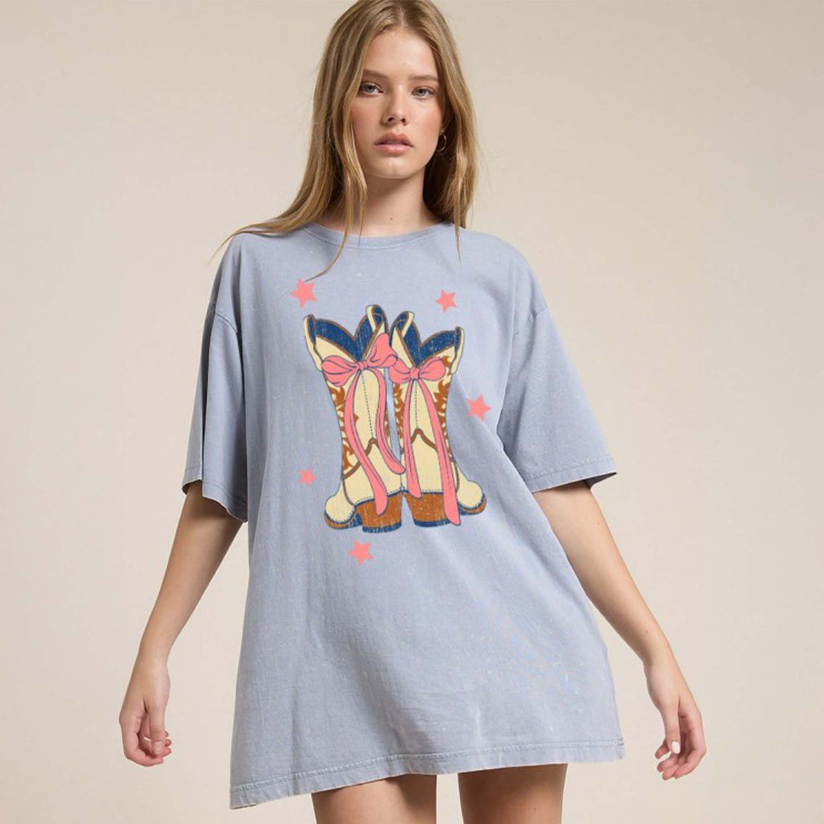 Bows & Boots Short Sleeve T-Shirt in denim