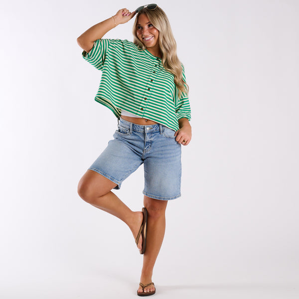 Mid Rise Comfort Medium Wash Bermuda Shorts