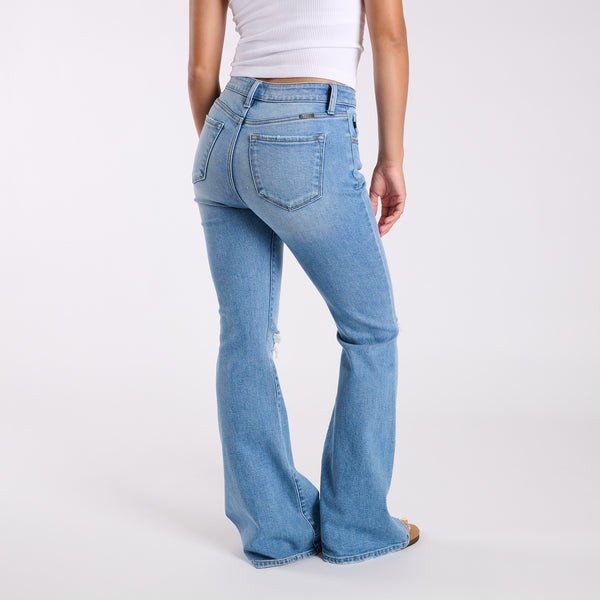 High-Rise Distressed Medium Wash Flare Jeans
