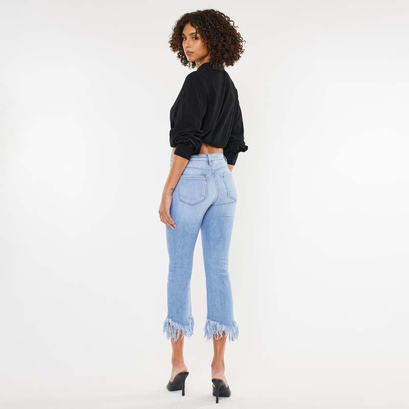 High Rise Frayed Straight Jeans