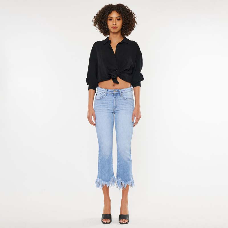 High Rise Frayed Straight Jeans