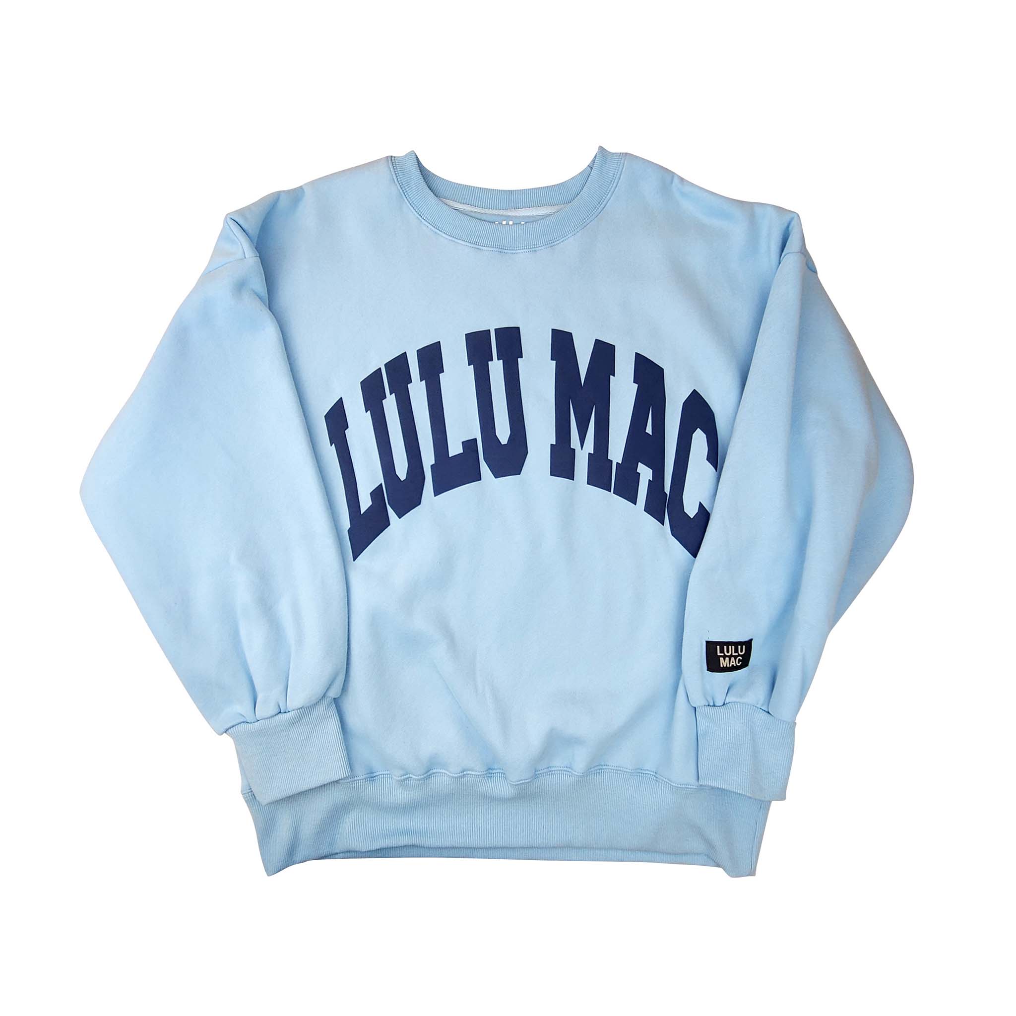 Youth Lulu Mac Puff Crewneck Sweatshirt Light Blue and Navy