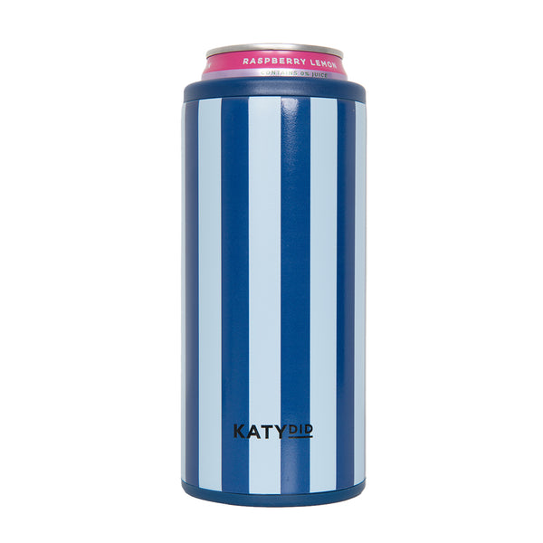 Navy and Light Blue Striped Slim Can Cooler