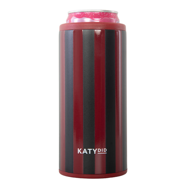 Maroon and Black Striped Slim Can Cooler