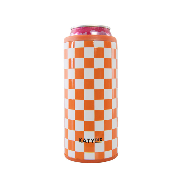 Orange and White Checkered Slim Can Cooler