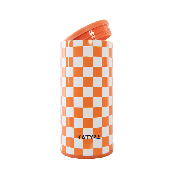 Orange and White Checkered Slim Can Cooler