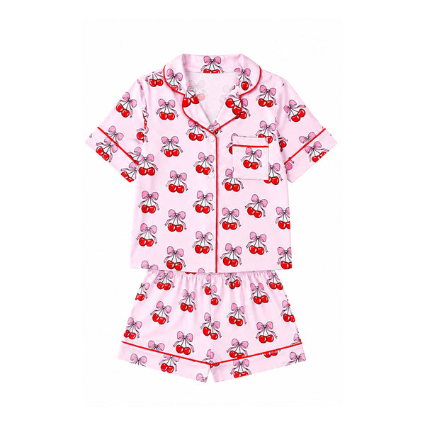 Youth Cherry Bows Pajama Set