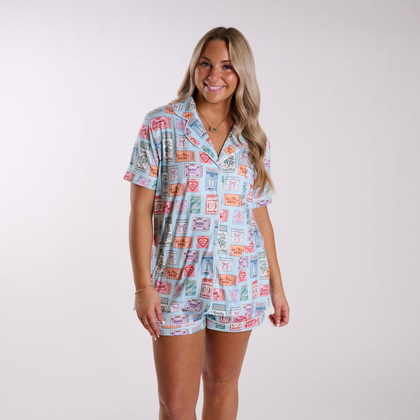 Katydid Matchboxes Pajama Top in light blue