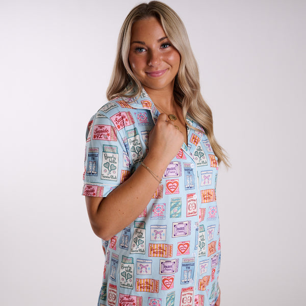 Katydid Matchboxes Pajama Top in light blue