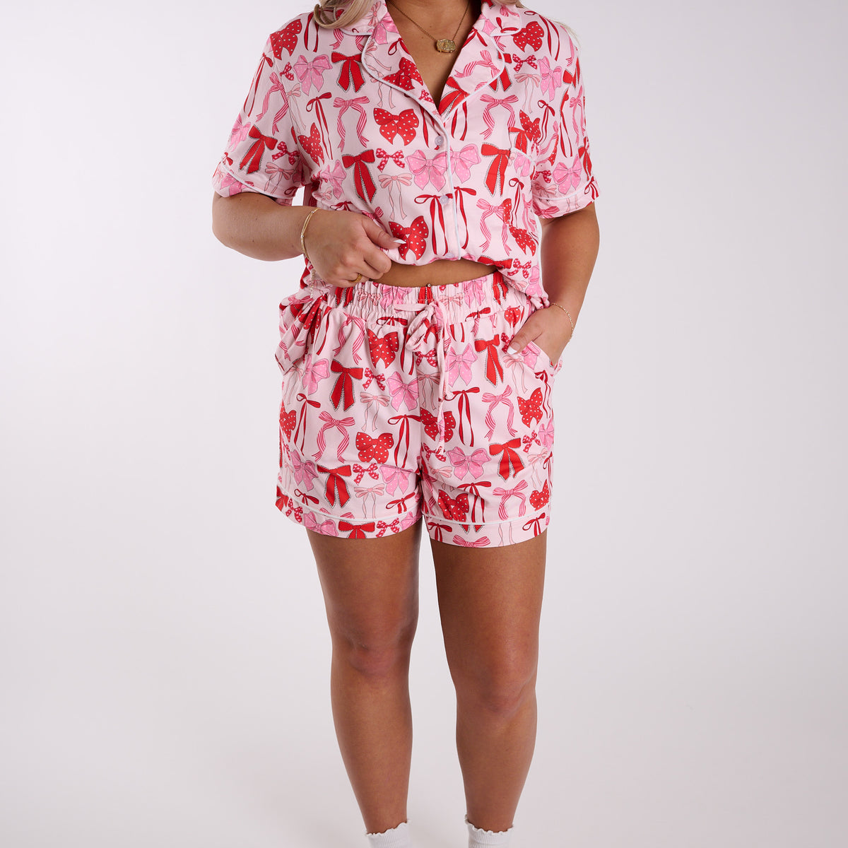 Katydid Pink Bows Pajama Shorts