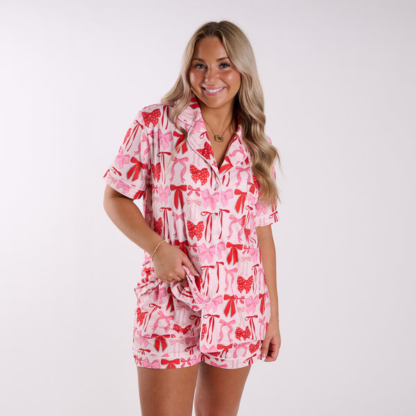 Katydid Pink Bows Pajama Shorts