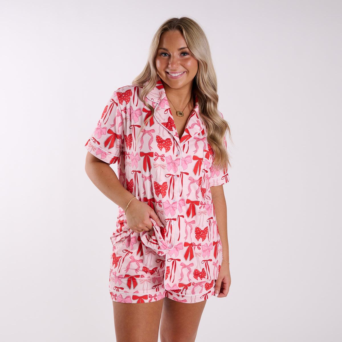 Katydid Pink Bows Pajama Shorts