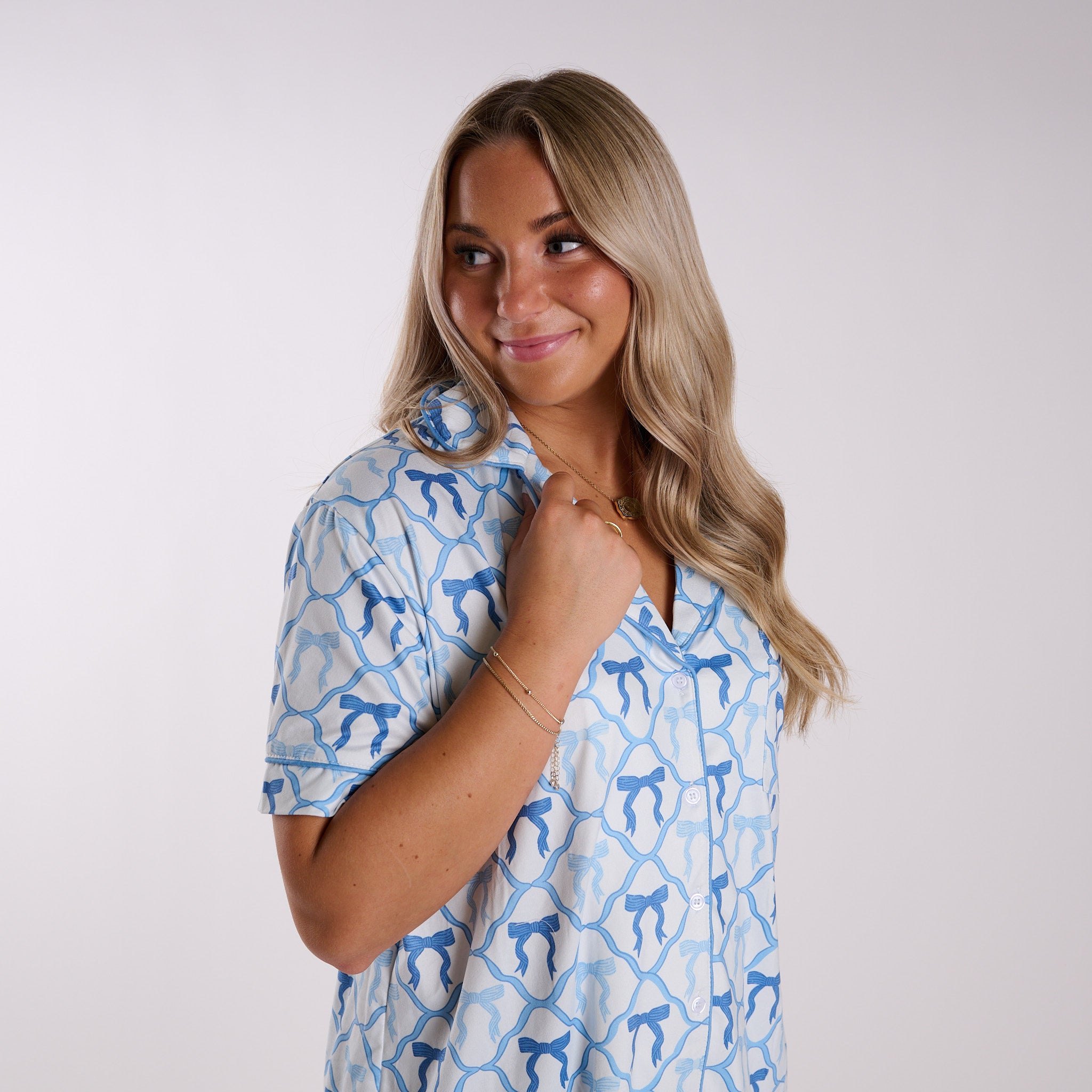 Blue Bows Pajama Top